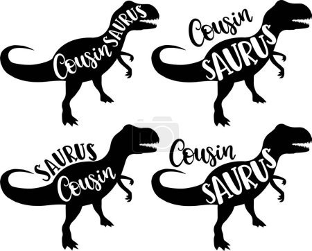 4 Stile Cousin Saurus, Familie Saurus, passende Familie, Dinosaurier, Saurus, Dinosaurierfamilie, tRex, Dino, t-rex Dinosaurier Vektor Illustration Datei