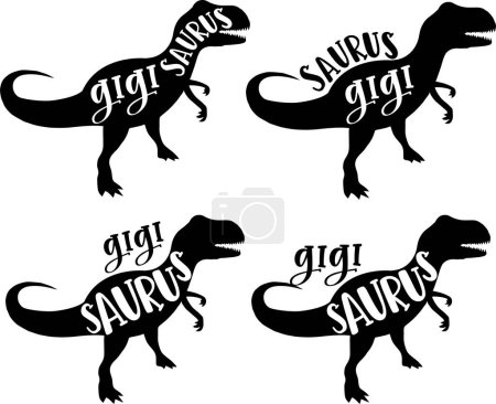 4 Arten Gigi Saurus, Familie Saurus, passende Familie, Dinosaurier, Saurus, Dinosaurierfamilie, tRex, Dino, t-rex Dinosaurier Vektor Illustration Datei