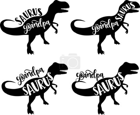 4 Arten Opa Saurus, Familie Saurus, passende Familie, Dinosaurier, Saurus, Dinosaurierfamilie, tRex, Dino, t-rex Dinosaurier Vektor Illustration Datei