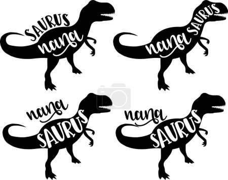 4 styles nana saurus, family saurus, matching family, dinosaur, saurus, dinosaur family, tRex, dino, t-rex dinosaur vector illustration file