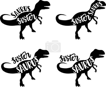 4 Stile Schwestersaurus, Familie Saurus, passende Familie, Dinosaurier, Saurus, Dinosaurierfamilie, tRex, Dino, t-rex Dinosaurier Vektor Illustration Datei