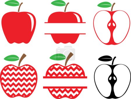Illustration for Apple, school apple, apple monogram, apple cut file, apple clipart, apple silhouette, apple name, split apple - Royalty Free Image