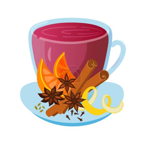 Téléchargez les photos : Une tasse de vin chaud avec des épices. Illustration de couleur vectorielle isolée. - en image libre de droit