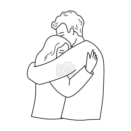 Téléchargez les photos : Man and woman are  embracing. Side view isolated vector illustration in outline style. - en image libre de droit