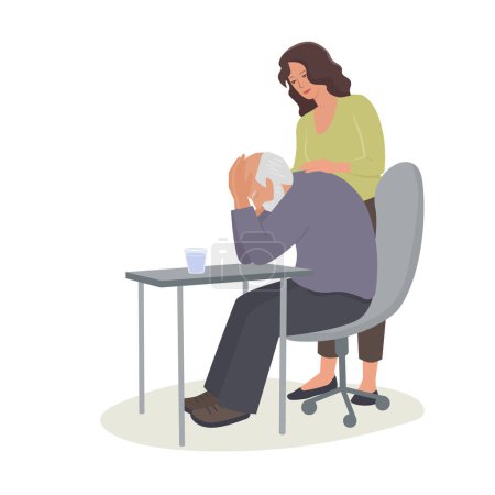 Illustration for Young woman consoles senior man in sadness.Vector color isolated illustration. - Royalty Free Image