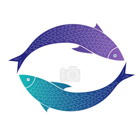 Téléchargez les illustrations : Signe de deux poissons en forme de cercle. Illustration vectorielle en couleur isolée - en licence libre de droit