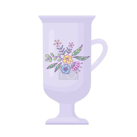 Illustration for Cup decorated by floral drawing. Vector color isolated illustration. - Royalty Free Image