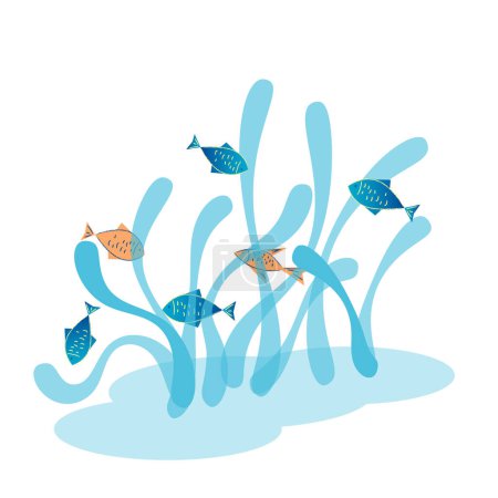 Téléchargez les photos : Des algues avec du poisson. Illustration de couleur vectorielle isolée - en image libre de droit