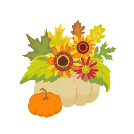 Illustration for Autumn floral composition with pumpkin. Vector isolated color illustration - Royalty Free Image