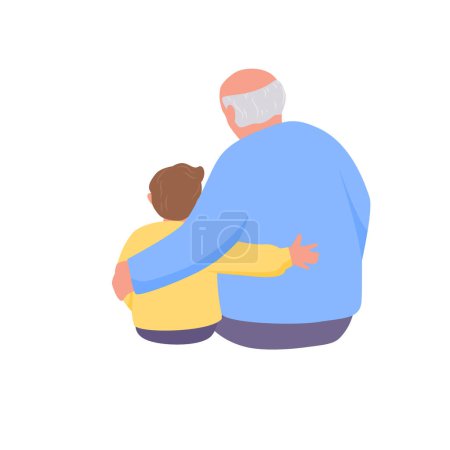 Ilustración de El abuelo está abrazando a un nieto. Vista trasera. Ilustración a color aislada vectorial - Imagen libre de derechos