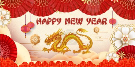 Téléchargez les photos : Lunaire 2024 Nouvel an chinois, année de la conception du modèle de bannière dragon avec des dragons - en image libre de droit