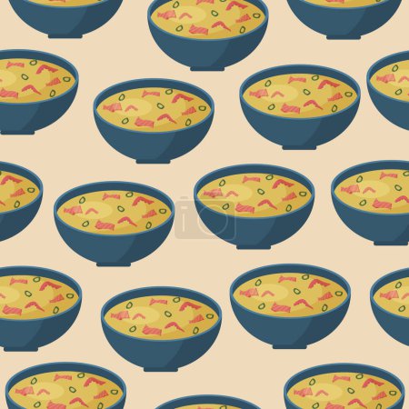 Illustration for Seamless pattern of Asian soup with salmon and octopus - Royalty Free Image