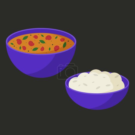 Illustration for Tom yam with shrimps and rice. Illustration on Asian food theme - Royalty Free Image