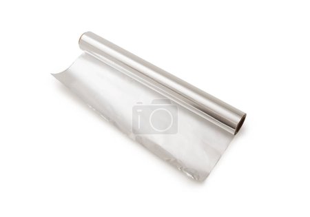 Foto de Aluminum foil roll for food. isolated white background - Imagen libre de derechos