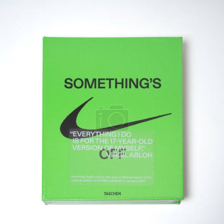 Photo for Virgil Abloh. Nike. Icons. book on the white background. Udine Italy_6 June 2023 - Royalty Free Image