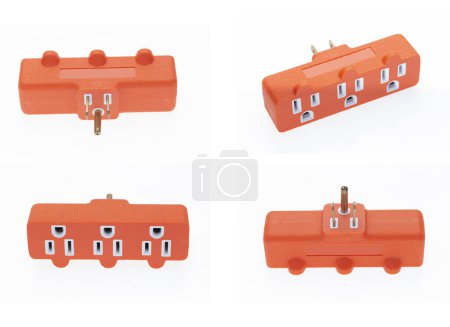Photo for Multiple electrical socket, different angles, orange color isolated on white background - Royalty Free Image