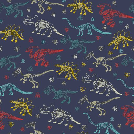 Photo for Seamless vector pattern with dinosaur skeleton. Original design with dinosaurs for children. Print for T-shirts, textiles, wrapping papers, webb. - Royalty Free Image