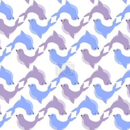 Téléchargez les illustrations : Vector seamless pattern with seal.Underwater cartoon creatures.Marine background.Cute ocean pattern for fabric, childrens clothing,textiles,wrapping paper. - en licence libre de droit
