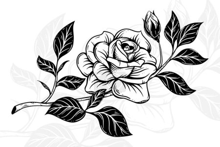 Ilustración de Rosas dibujadas a mano y hojas vintage flor clipart composición ilustración decorativa en gráfico - Imagen libre de derechos