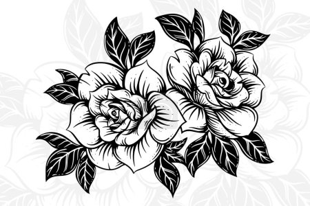 Ilustración de Vintage hermosas flores Rose elementos flores ramo tallo para tatuaje dibujado a mano estilo - Imagen libre de derechos