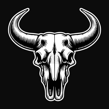 Illustration for Dark Art Skull Beast Bull Head Black and White Illustration - Royalty Free Image