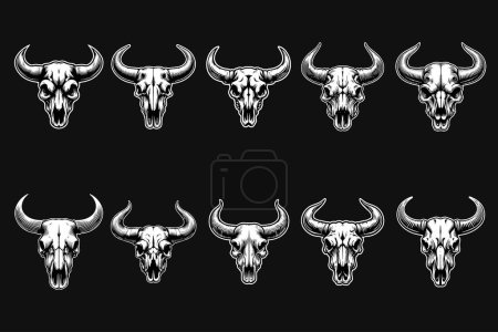 Illustration for Dark Art Skull Beast Bull Head Black and White Illustration - Royalty Free Image