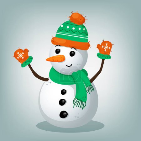Photo for Snowman with hat and mittens. On a blue background. Vector illustration - Royalty Free Image
