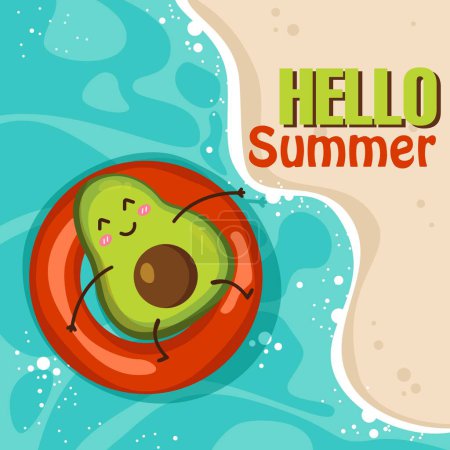 Photo for A cheerful avocado glides through the waves on an inflatable ring. Illustration - Royalty Free Image
