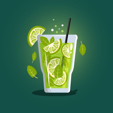 Téléchargez les illustrations : Mojito au citron vert. Illustration d'un cocktail. - en licence libre de droit