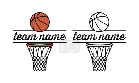 Foto de Balón de baloncesto y aro Split Nombre del equipo Monograma deportivo - Imagen libre de derechos