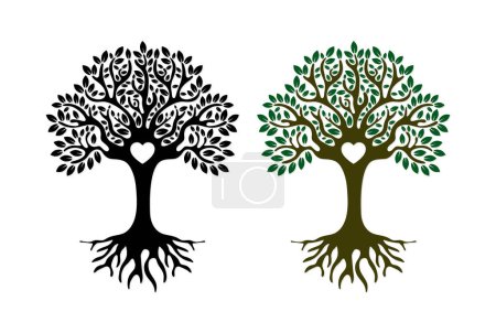 Árbol familiar con raíces silueta