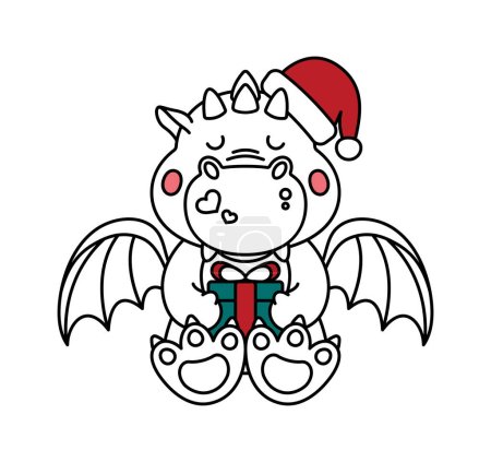 Foto de Lindo año nuevo dragón con sombrero de Santa Claus y caja de regalo Símbolo de 2024 Esquema - Imagen libre de derechos