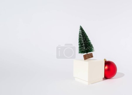 Christmas decoration on white background. Christams or winter concept. Minimal abstract holiday mock up  concept.