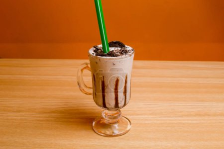Photo for Oreo Milkshake served in glass isolated on table top view bangladeshi drink - Royalty Free Image