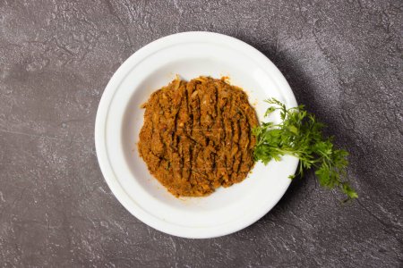 Photo for Chingri Bhorta or prawn filling bharta served in dish isolated on background top view of bangladesh food - Royalty Free Image
