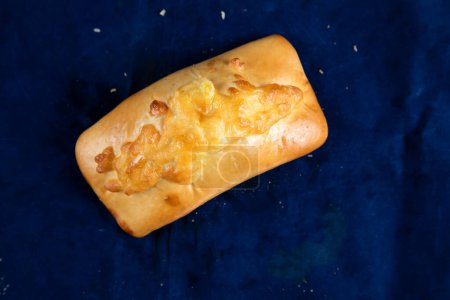 Photo for Beef Roll isolated on blue background top view of savory snack food - Royalty Free Image