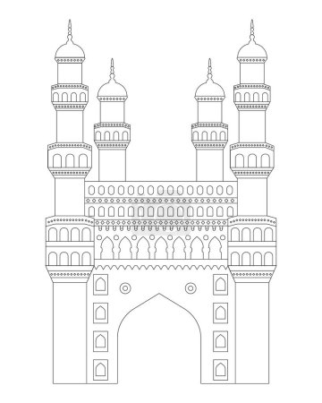 Téléchargez les illustrations : Ilustration vectorielle de Charminar, Charminar est une mosquée et monument situé à Hyderabad, Telangana, Inde. - en licence libre de droit