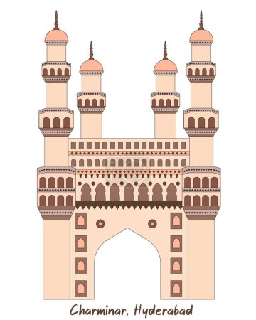 Téléchargez les illustrations : Ilustration vectorielle de Charminar, Charminar est une mosquée et monument situé à Hyderabad, Telangana, Inde. - en licence libre de droit