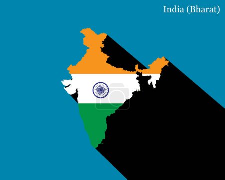 Indien-Bharat-Karte überlappt mit indischer Flagge mit Schattenvektorillustration