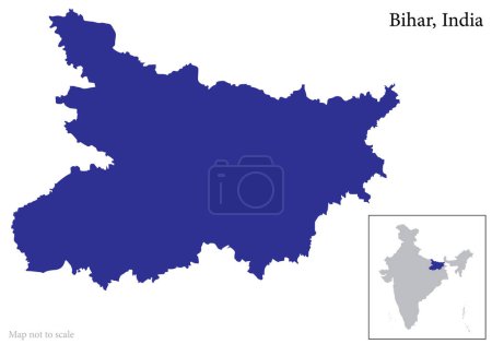 Indian state Bihar map vector , Bihar map along with Indian Map