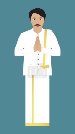 Illustration for Indian Man in Traditional Dhoti and shirt Greeting Vector illustration - Royalty Free Image