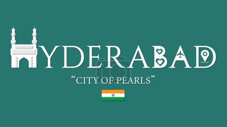 Téléchargez les illustrations : Hyderabad, City of Pearls typographie illustration vectorielle - en licence libre de droit