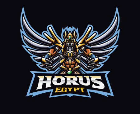 Ilustración de Diseño del logo de la mascota de Sci-fi Egypt Horus. Ilustración vectorial de la mitología del dios futurista Horus. Ilustración del logotipo para la mascota o el símbolo y la identidad, los deportes emblema o el equipo de juego de deportes electrónicos - Imagen libre de derechos