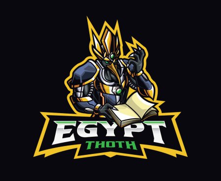 Ilustración de Diseño del logo de la mascota de Sci-fi Egypt Thoth. Ilustración vectorial de la mitología futurista Thoth. Ilustración del logotipo para la mascota o el símbolo y la identidad, los deportes emblema o el equipo de juego de deportes electrónicos - Imagen libre de derechos