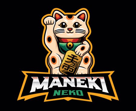 Téléchargez les illustrations : Mascotte de Maneki Neko Logo Design. Une mascotte de félin débordant de charme et de chance - en licence libre de droit