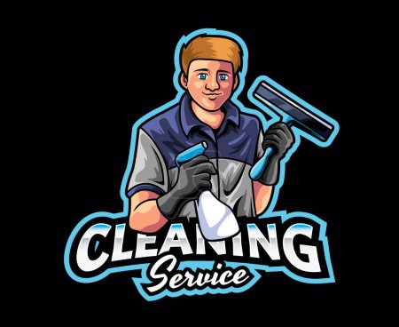 Illustration for Cleaning Service Mascot Logo Design. Professional Cleaning Service Mascot, Efficient and Thorough Cleaner - Royalty Free Image