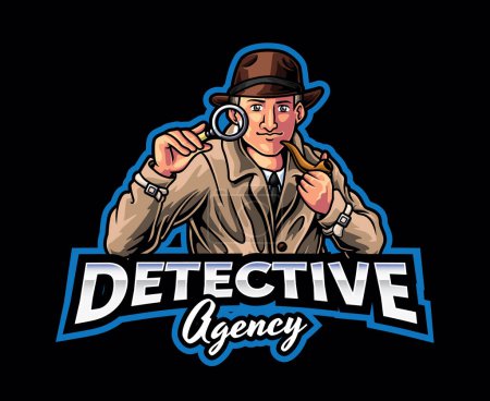 Illustration for Detective Mascot Logo with Magnifying Glass. Solving Mysteries with Detective Mascot Illustration - Royalty Free Image