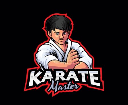 Illustration for Karate Martial Art Mascot Logo Design. Vector illustration of Martial art karate with powerful fighter - Royalty Free Image