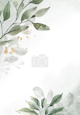 Photo for Pale watercolor leaves on white background - vertical botanical design banner. Floral pastel watercolor, vintage style - Royalty Free Image