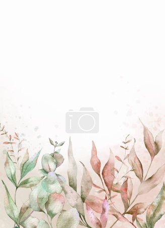 Photo for Pale leaves - botanical design banner. Floral pastel watercolor border frame. - Royalty Free Image